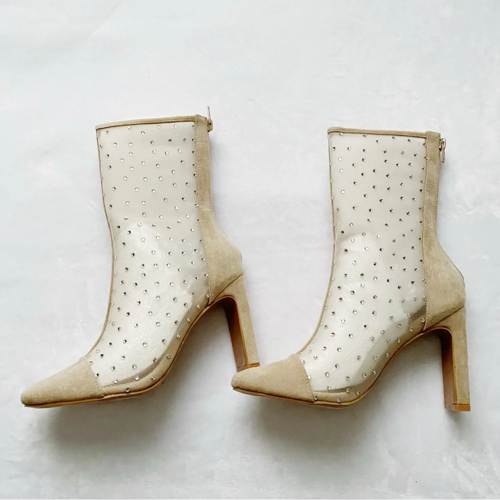 NWT Lulu’s Faux Suede Rhinestone Mid Calf Boots